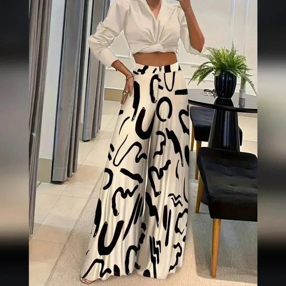 Elegant Geometric Print Loose Wide Leg Fashionable Pants For Women - Picture 1 of 3